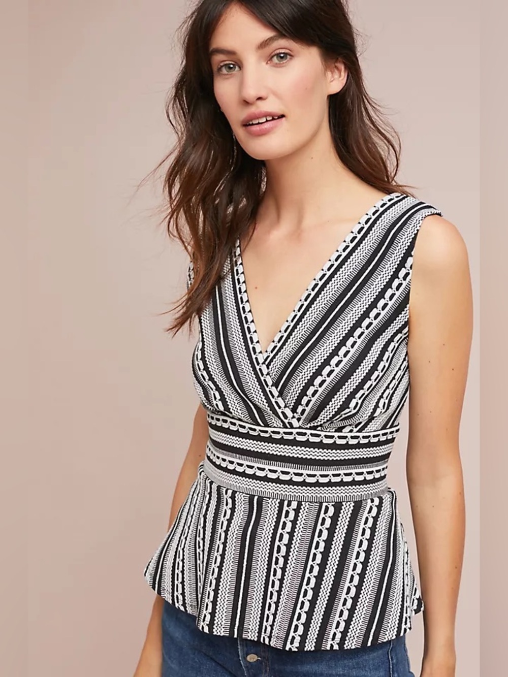 Anthropologie upton Striped V-Neck Peplum Camisole